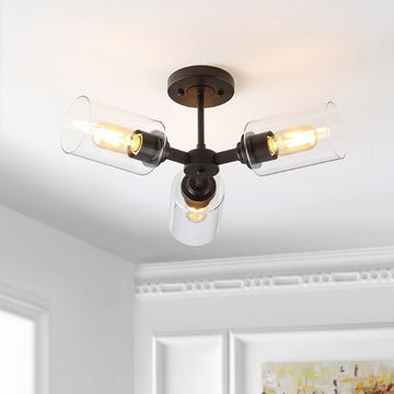Jaymes 20" Farmhouse Industrial Iron Cylinder LED Semi Flush Mount - JONATHAN Y